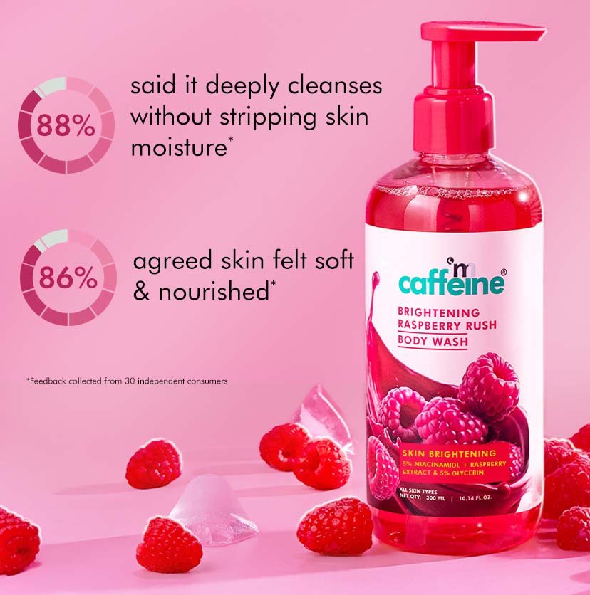 mCaffeine Brightening Body Wash | 5% Niacinamide & Raspberry Extracts (300ml)