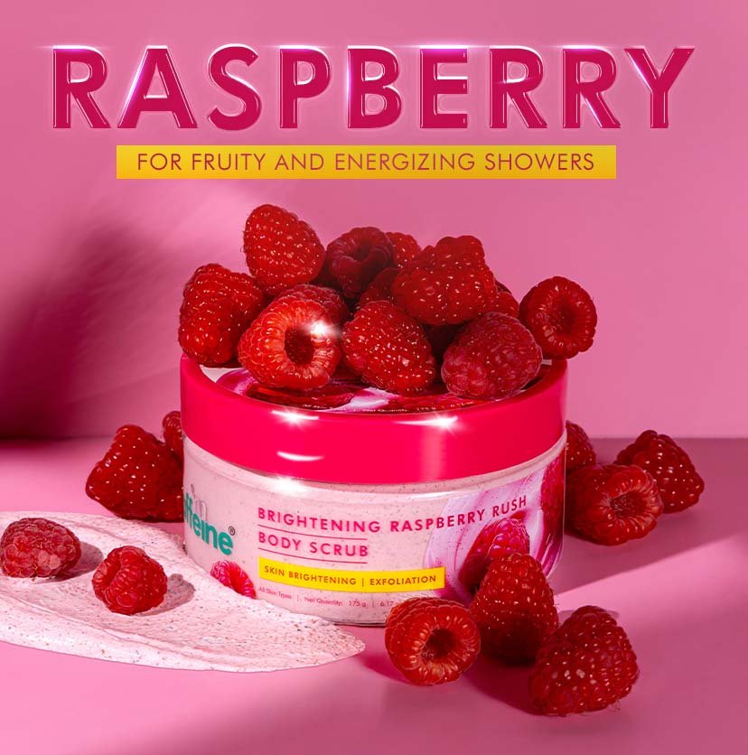 mCaffeine Brightening Raspberry Body Scrub with AHAs, Niacinamide | Vit C Rich - 175g