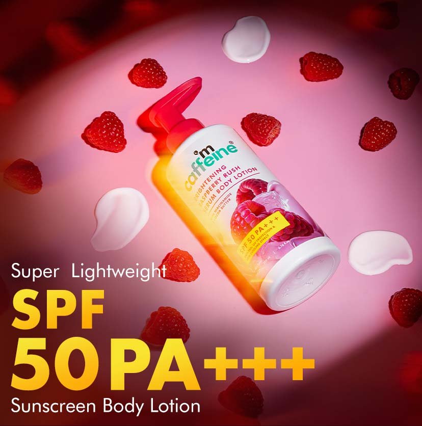 mCaffeine Brightening Raspberry SPF 50 PA+++ Body Sunscreen Lotion - 200 ml