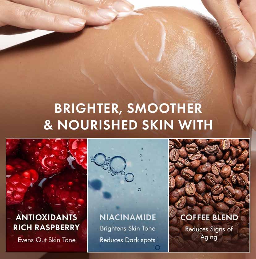 mCaffeine Brightening Raspberry SPF 50 PA+++ Body Sunscreen Lotion - 200 ml